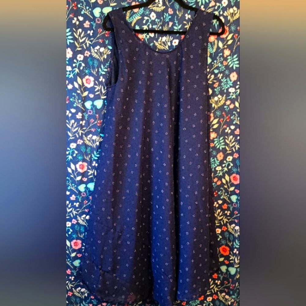 Ana & Rose Navy print Beach Hippie Boho Dress one size fits, Flowy sheer EUC